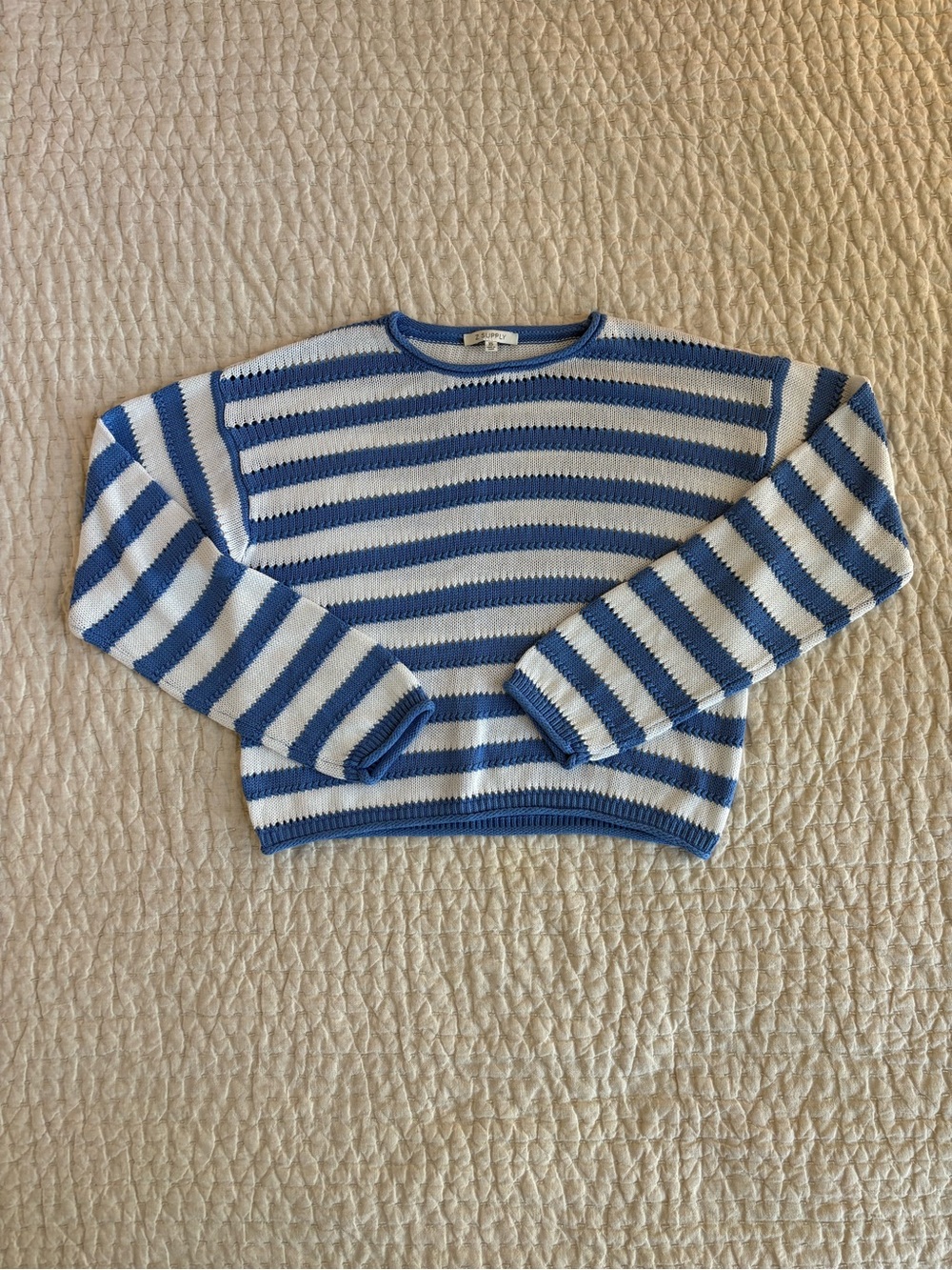 Z Supply Blue and White Striped Crewneck Sweater